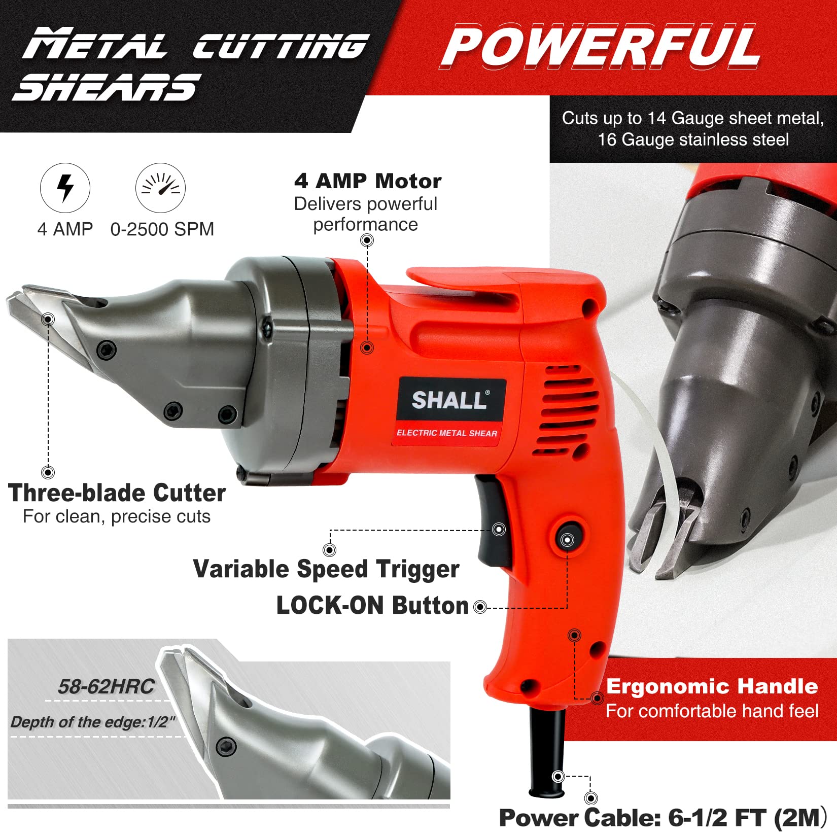 SHALL electric shear 360° swivel head for angle-friendly curved cuts.