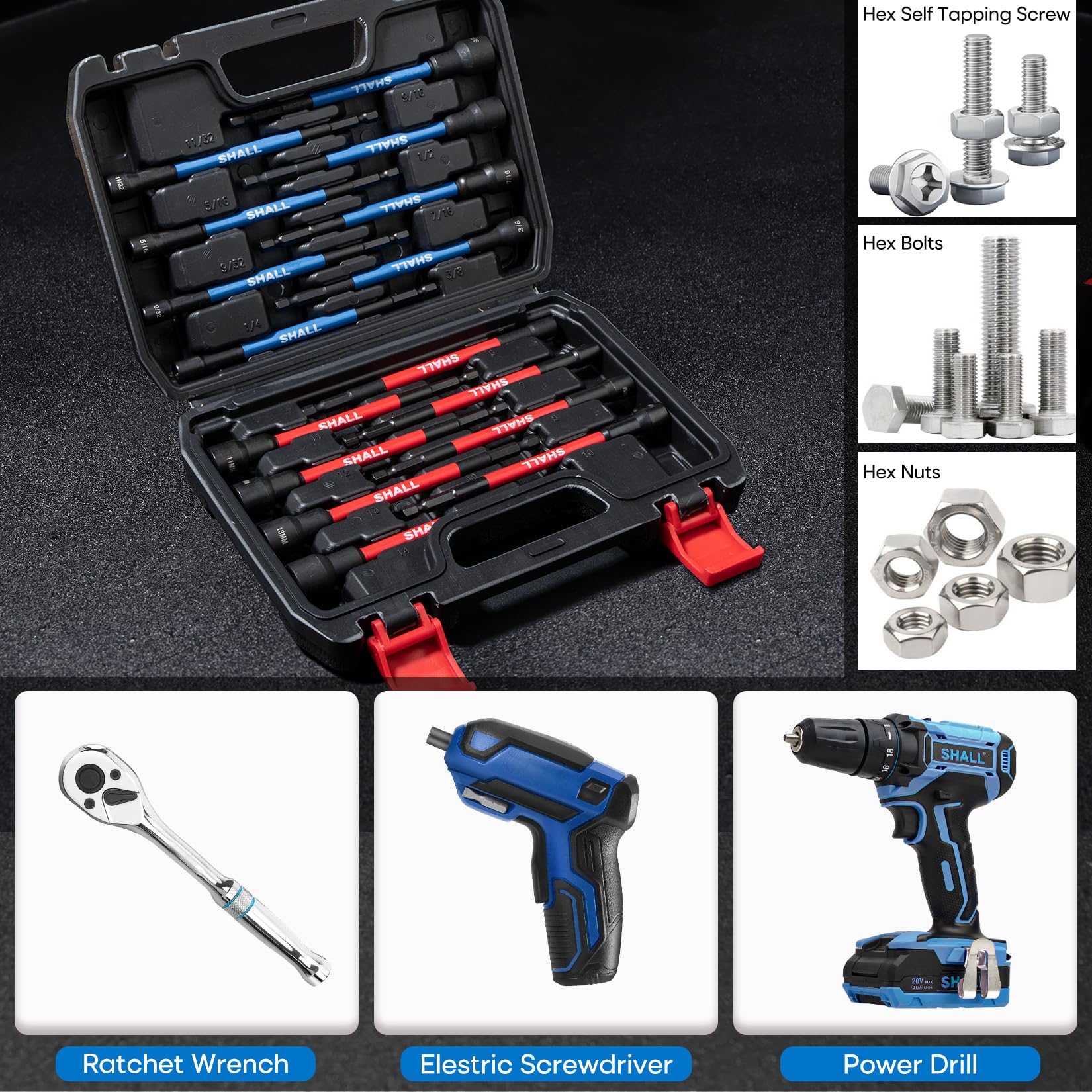 SHALL 1/4-inch hex shank fits most drills and drivers.