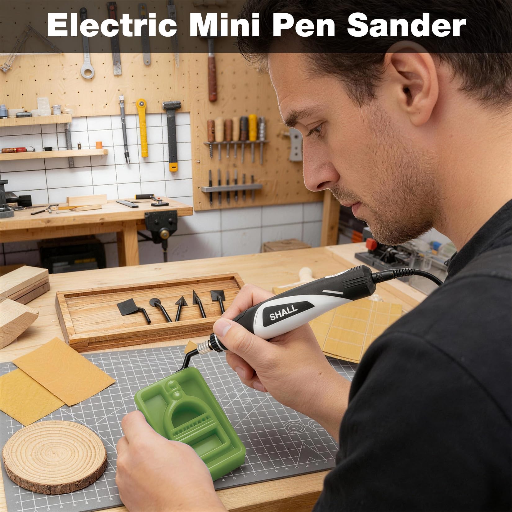 Shall Mini Pen Sander offers four speed settings for versatile material finishing.