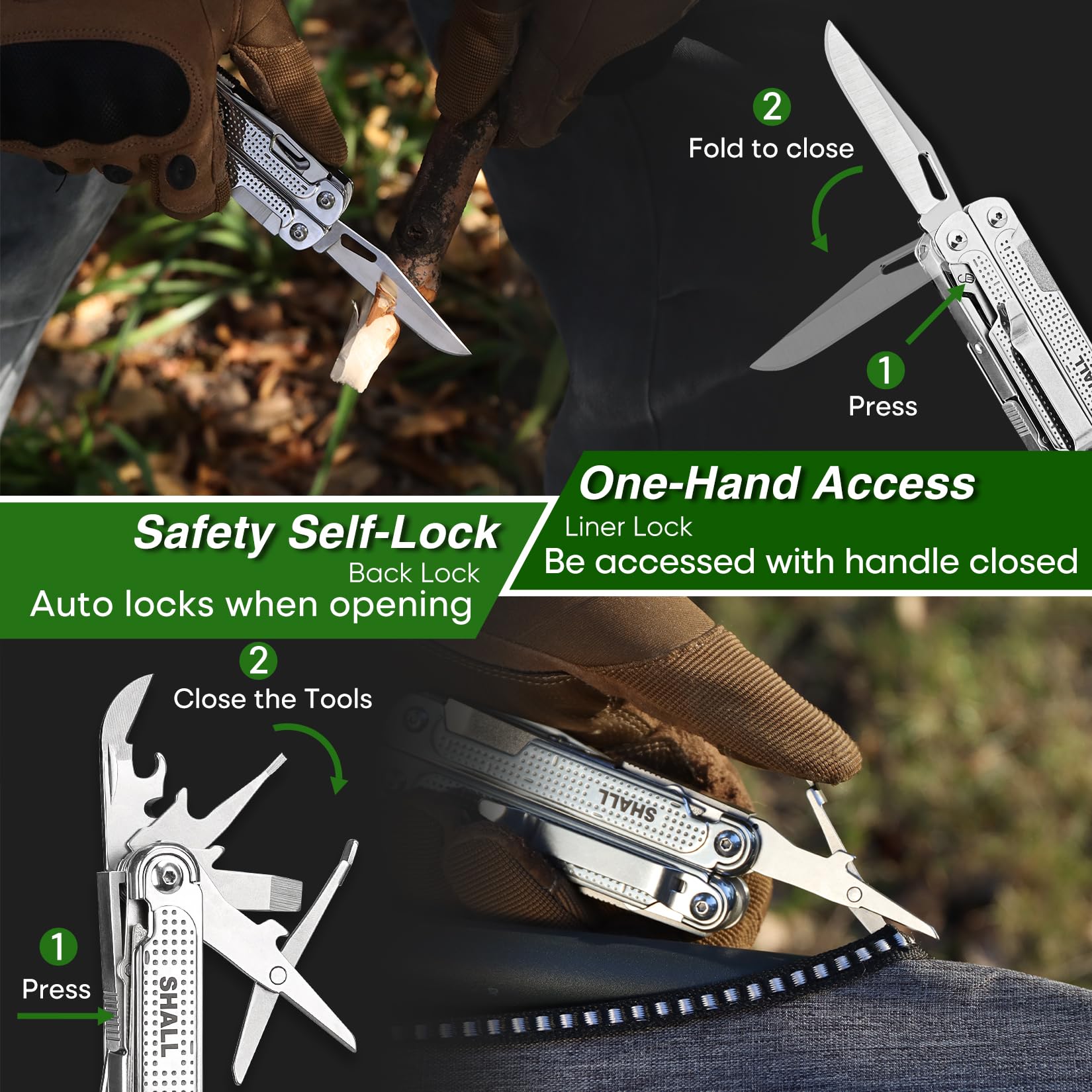 SHALL one-hand opening for easy access to essential tools.