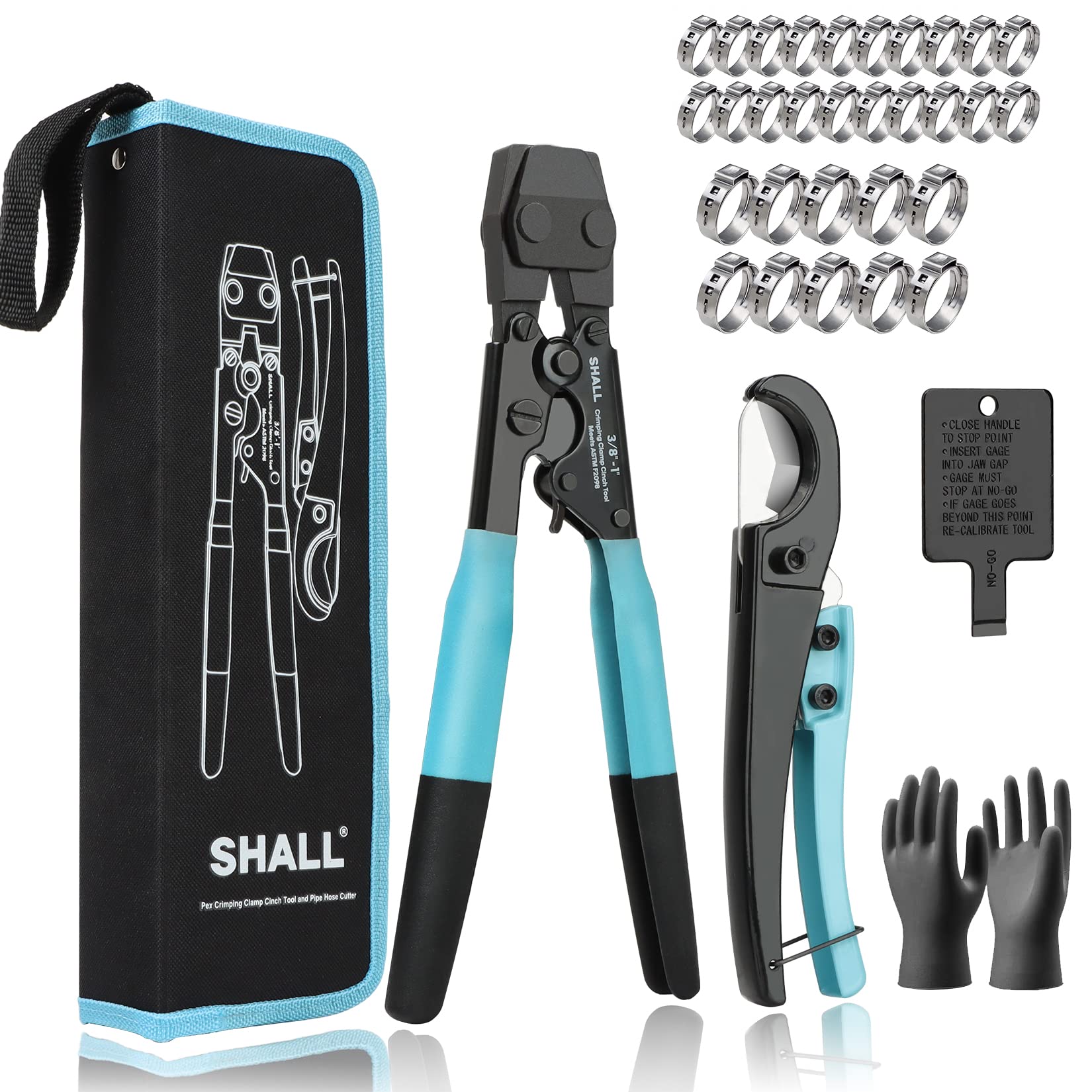 SHALL Pex crimp tool cinch in action with durable jaws for secure clamps.