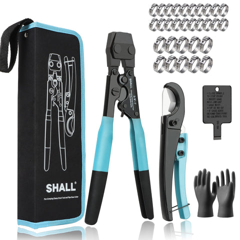 SHALL Pex crimp tool cinch in action with durable jaws for secure clamps.
