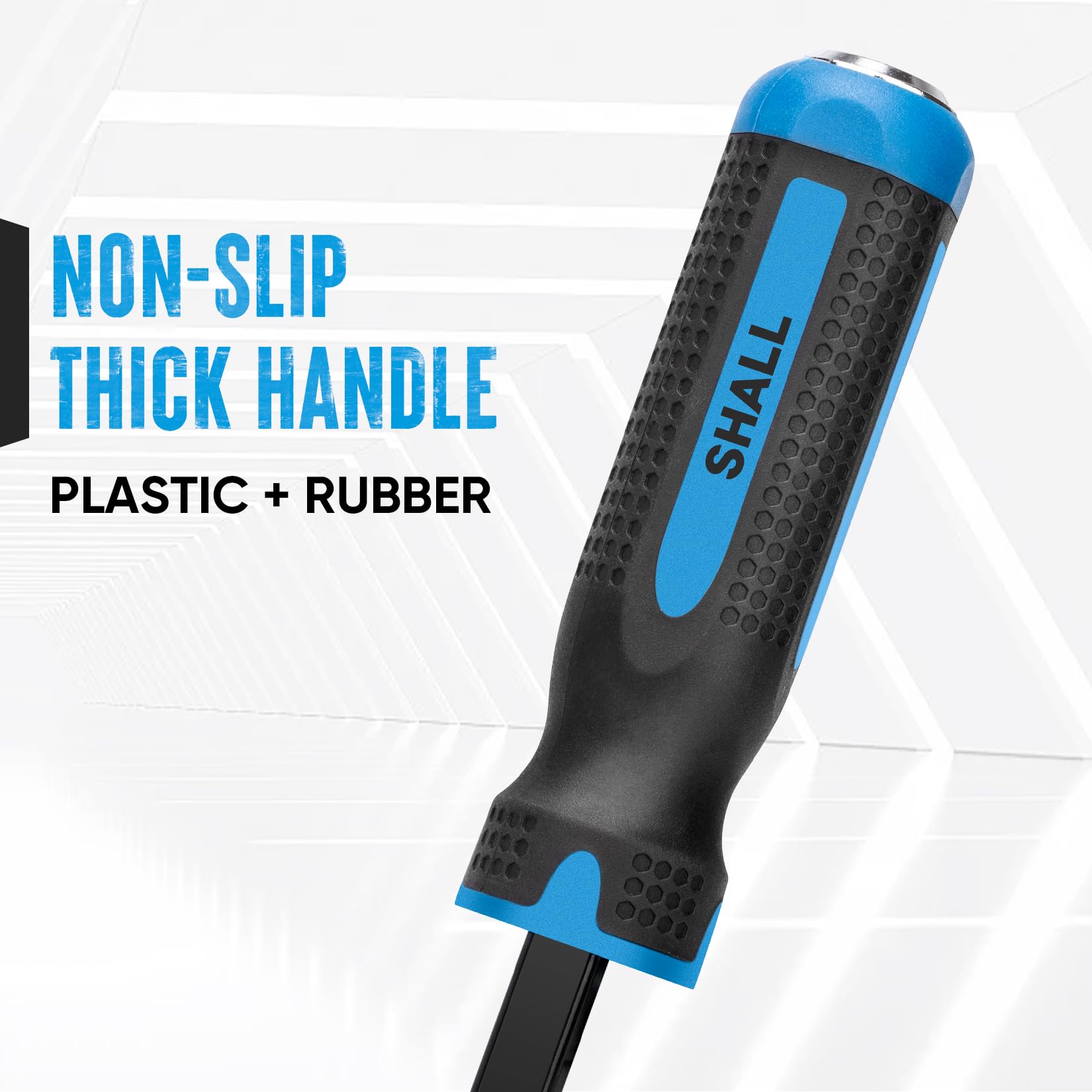 Shall pry bar with metal strike cap delivers precise hammer blows.