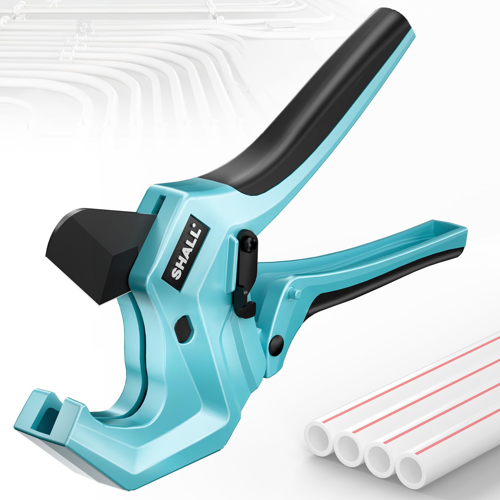 Shall PVC pipe cutter with aluminum body for durable cuts