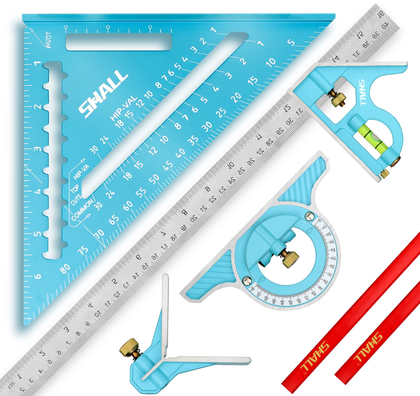 SHALL rafter square 7inch close up shows durable aluminum alloy for accurate framing.