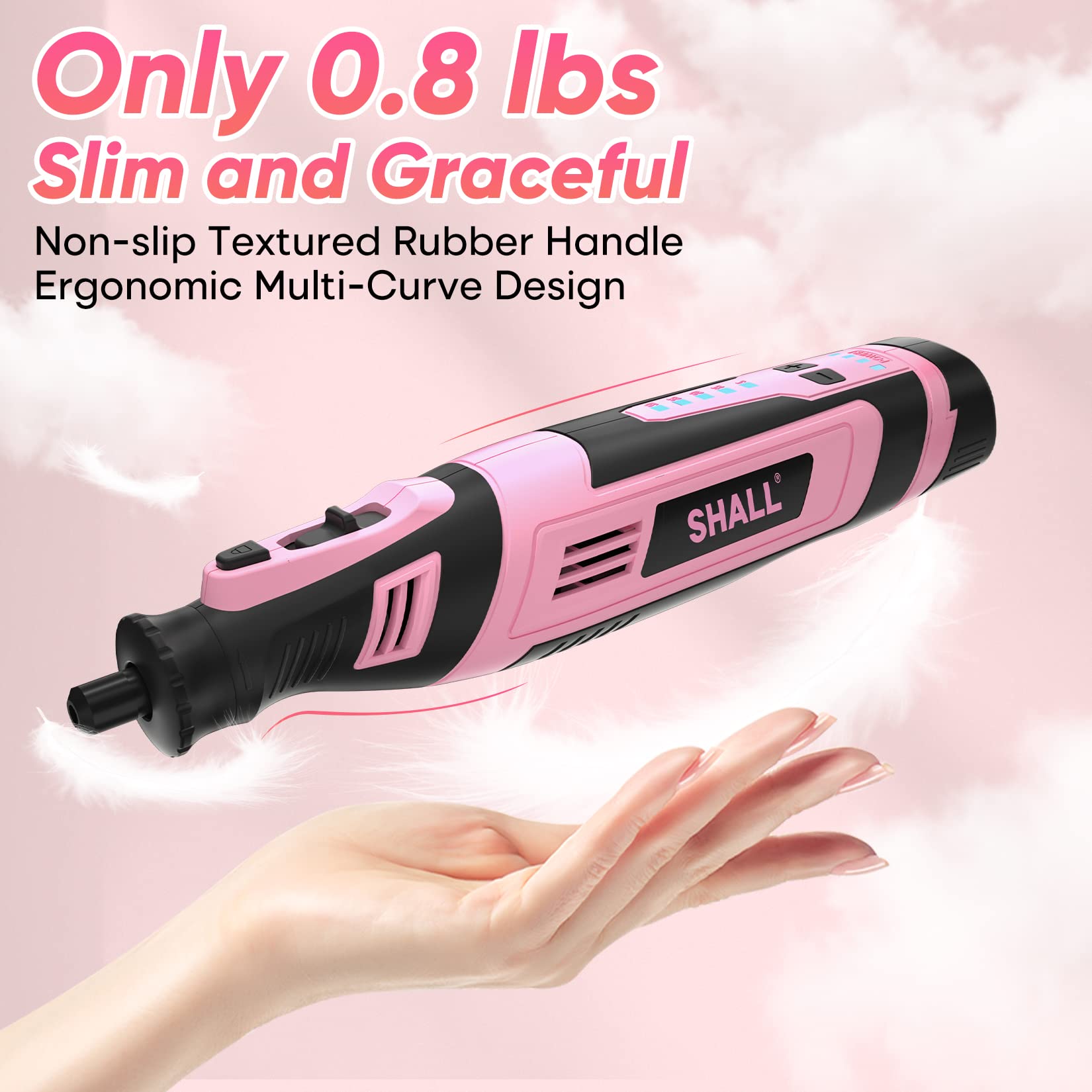 SHALL rotary tool attachments included for diverse DIY tasks.