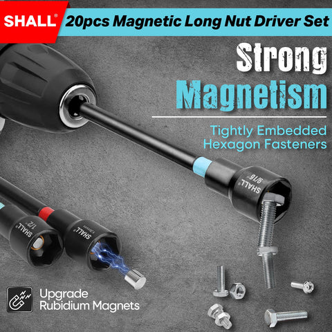 SHALL SAE and Metric nut drivers with 1/4-inch hex shank for versatile drills