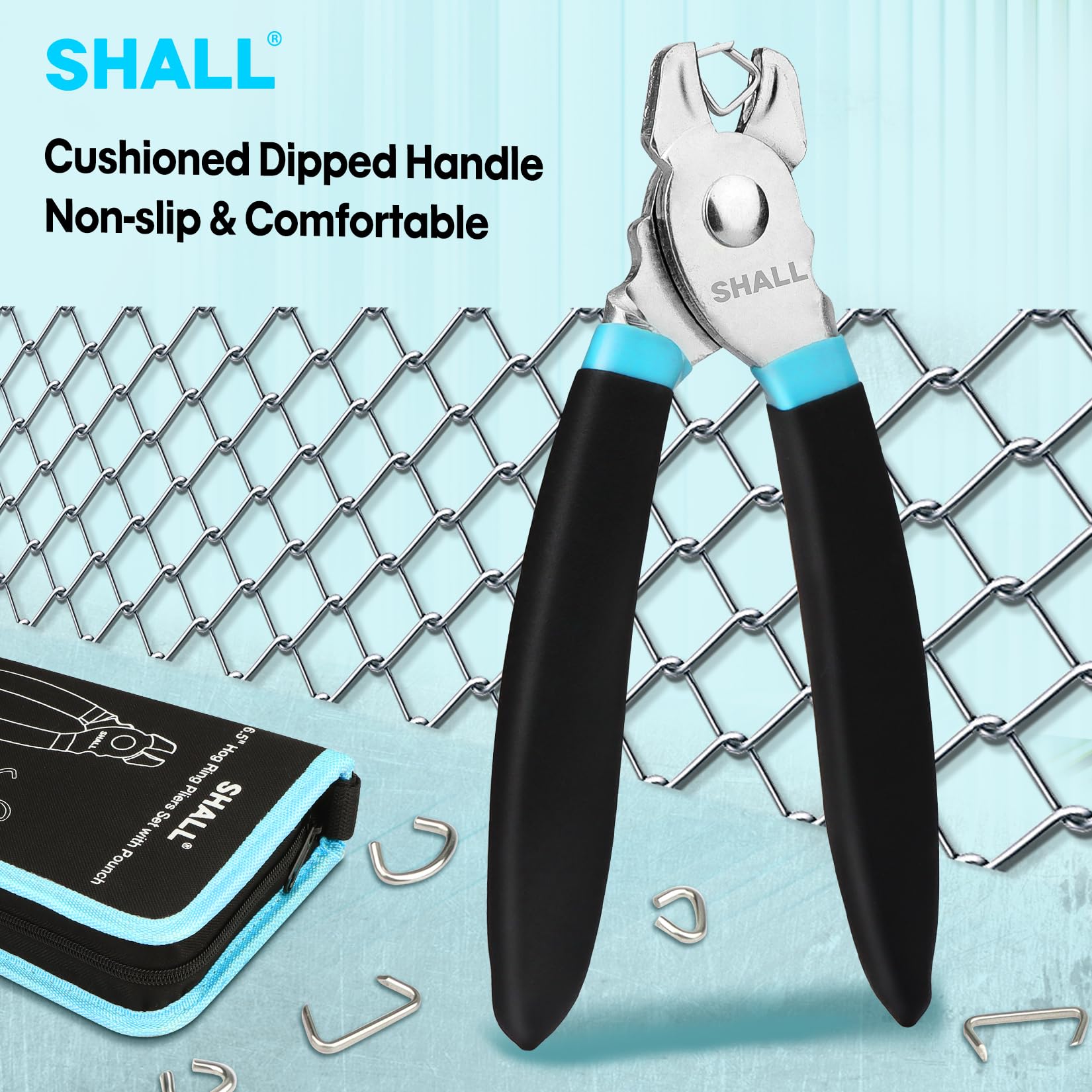 SHALL hog ring pliers spring-loaded action reduces effort.
