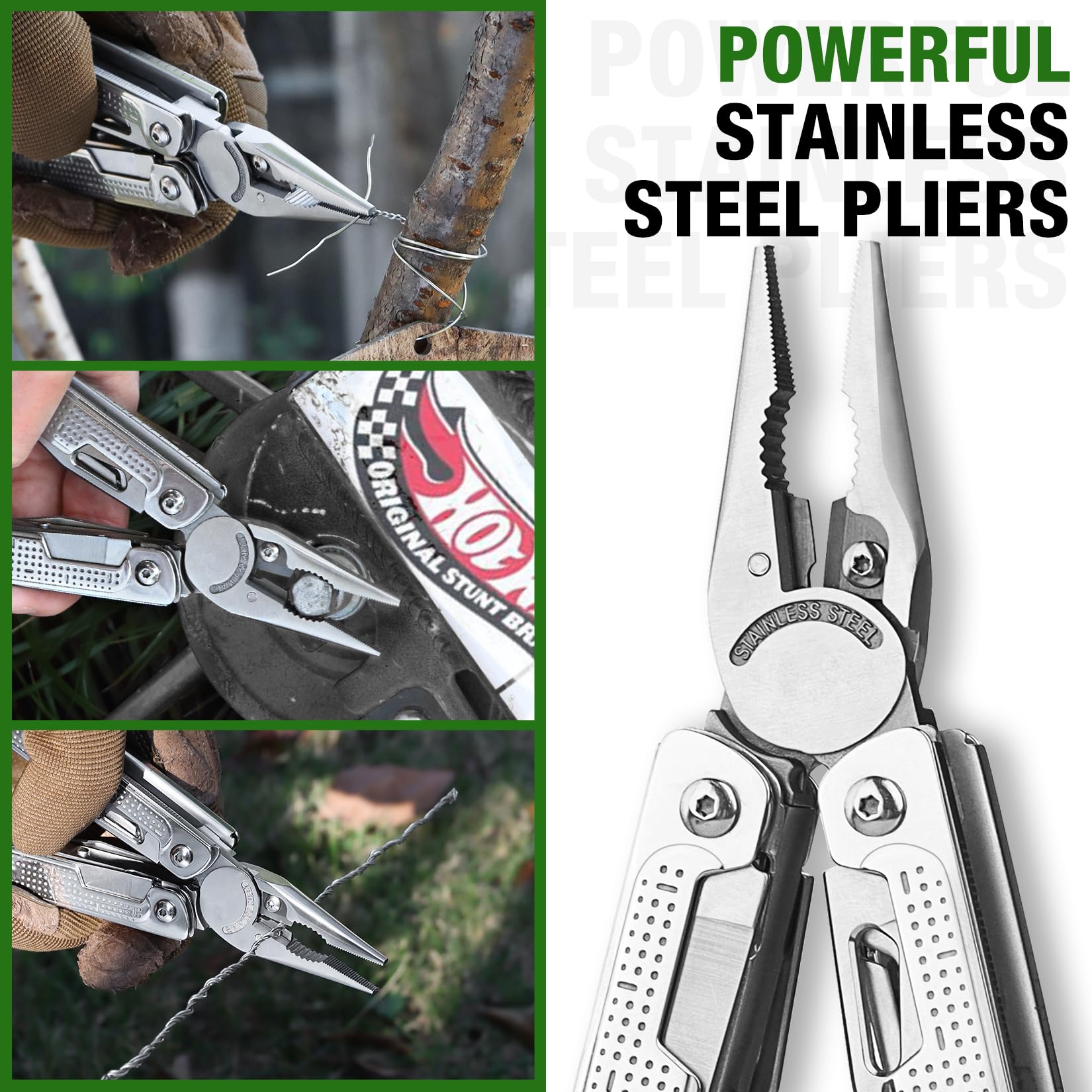 SHALL stainless steel construction provides durability for camping and DIY tasks.