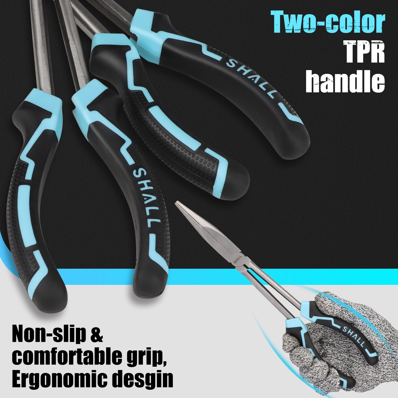 Shall two-color TPR handle provides a comfortable, non-slip grip.