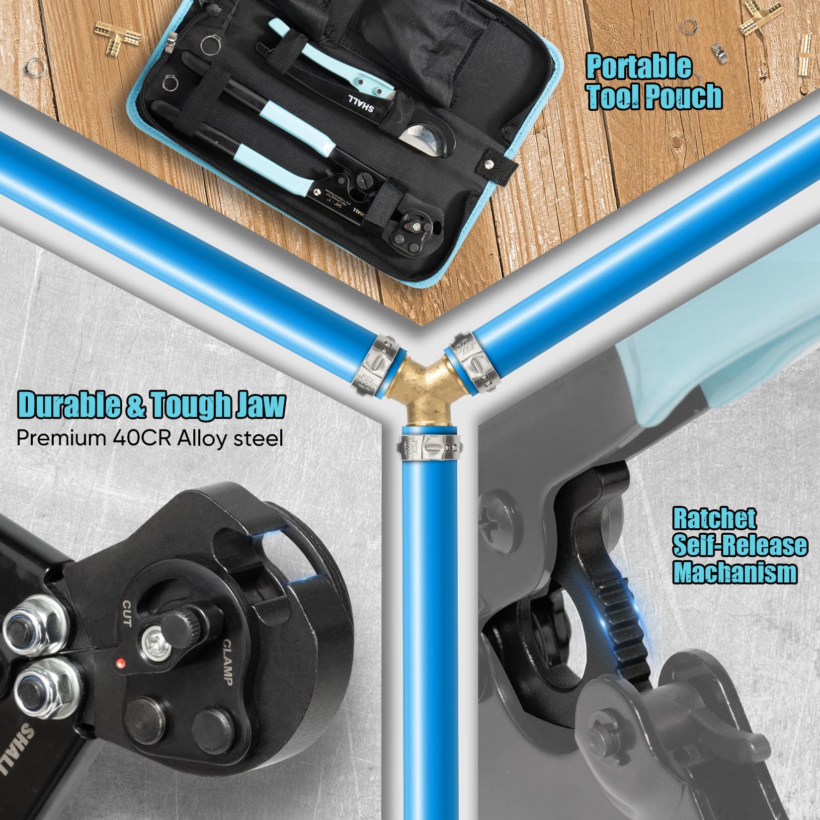 SHALL upgraded storage bag organizing clamps and tools