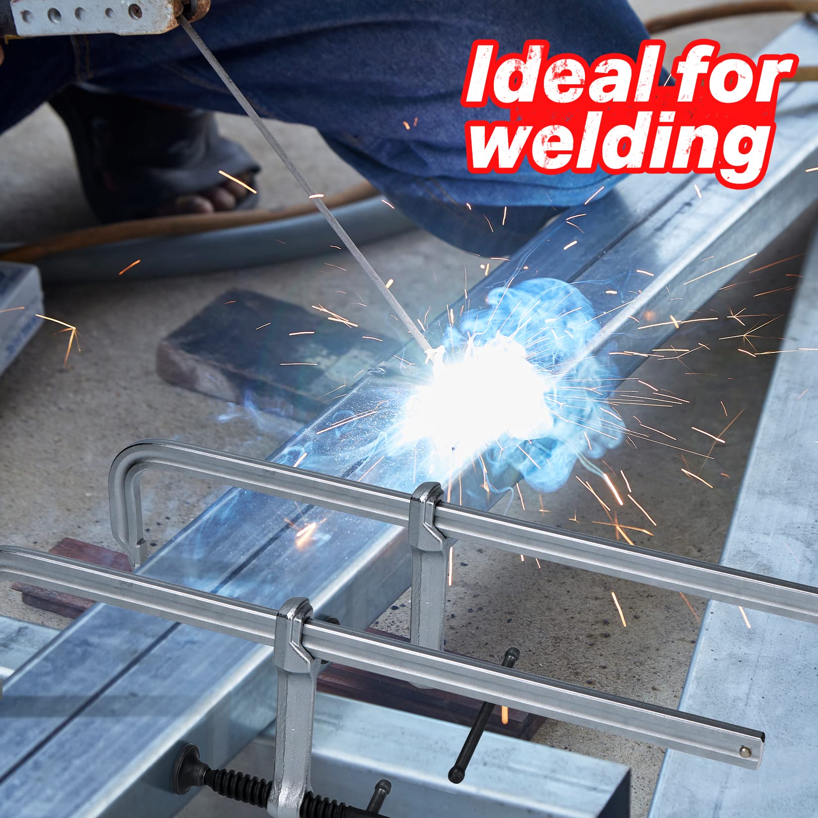 SHALL bar clamp in welding and woodworking setup demonstrates reliable alignment and grip.