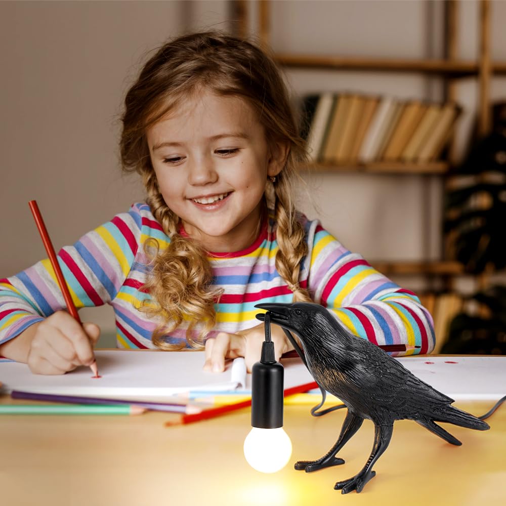 Shandaglo crow lamp at bedside for warm ambient lighting