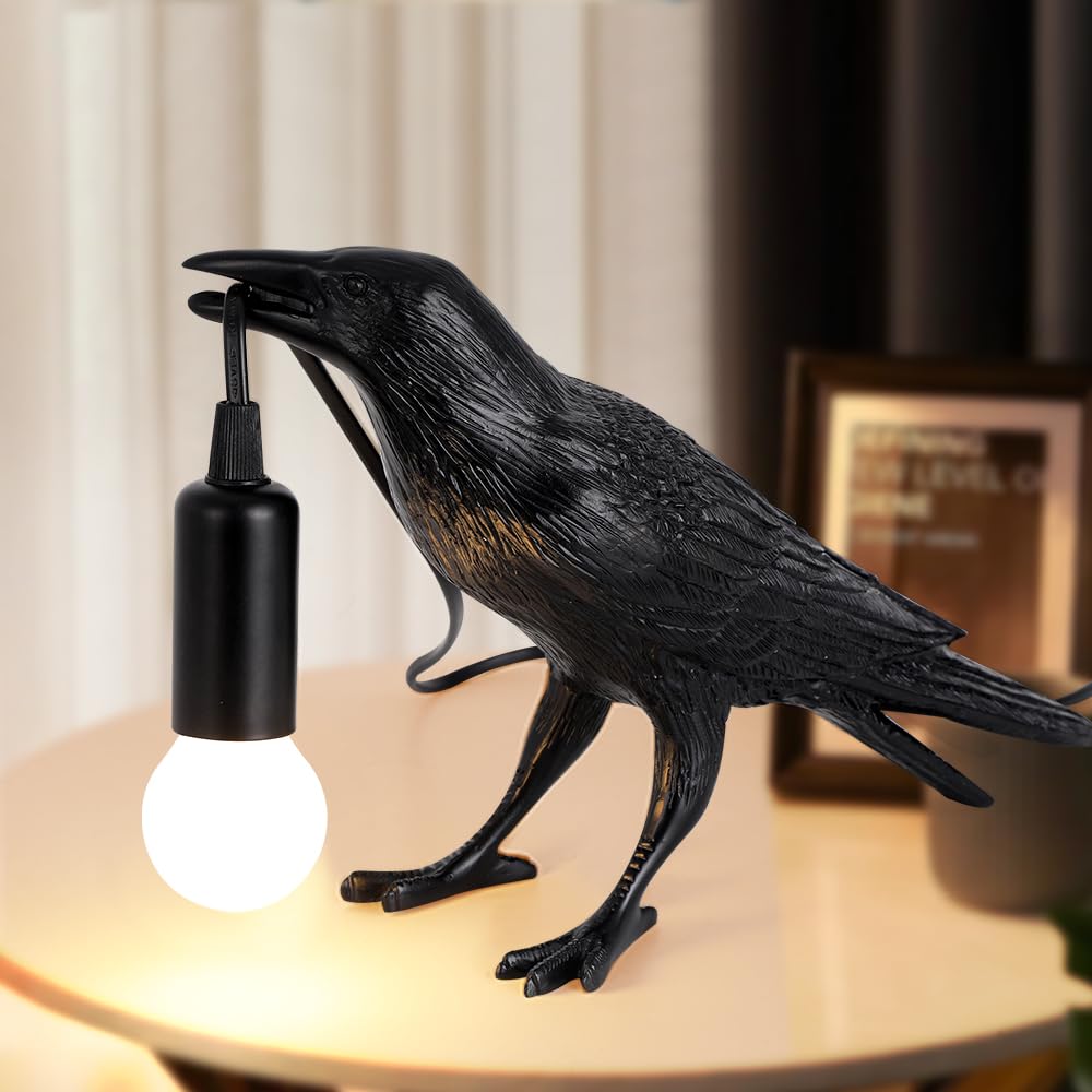 Shandaglo crow lamp raven table lamp with detailed feathers for gothic bedside ambiance