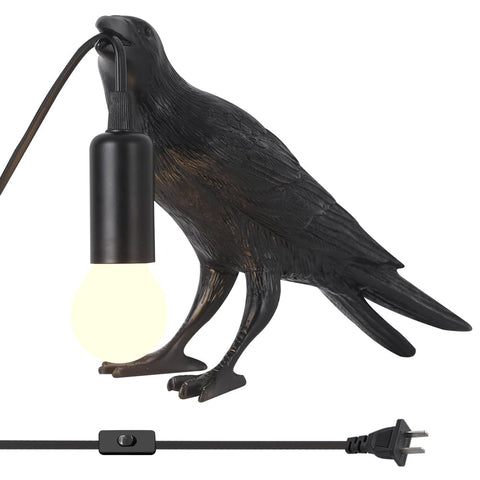 Shandaglo raven lamp highlights lifelike feathers for dramatic living room decor