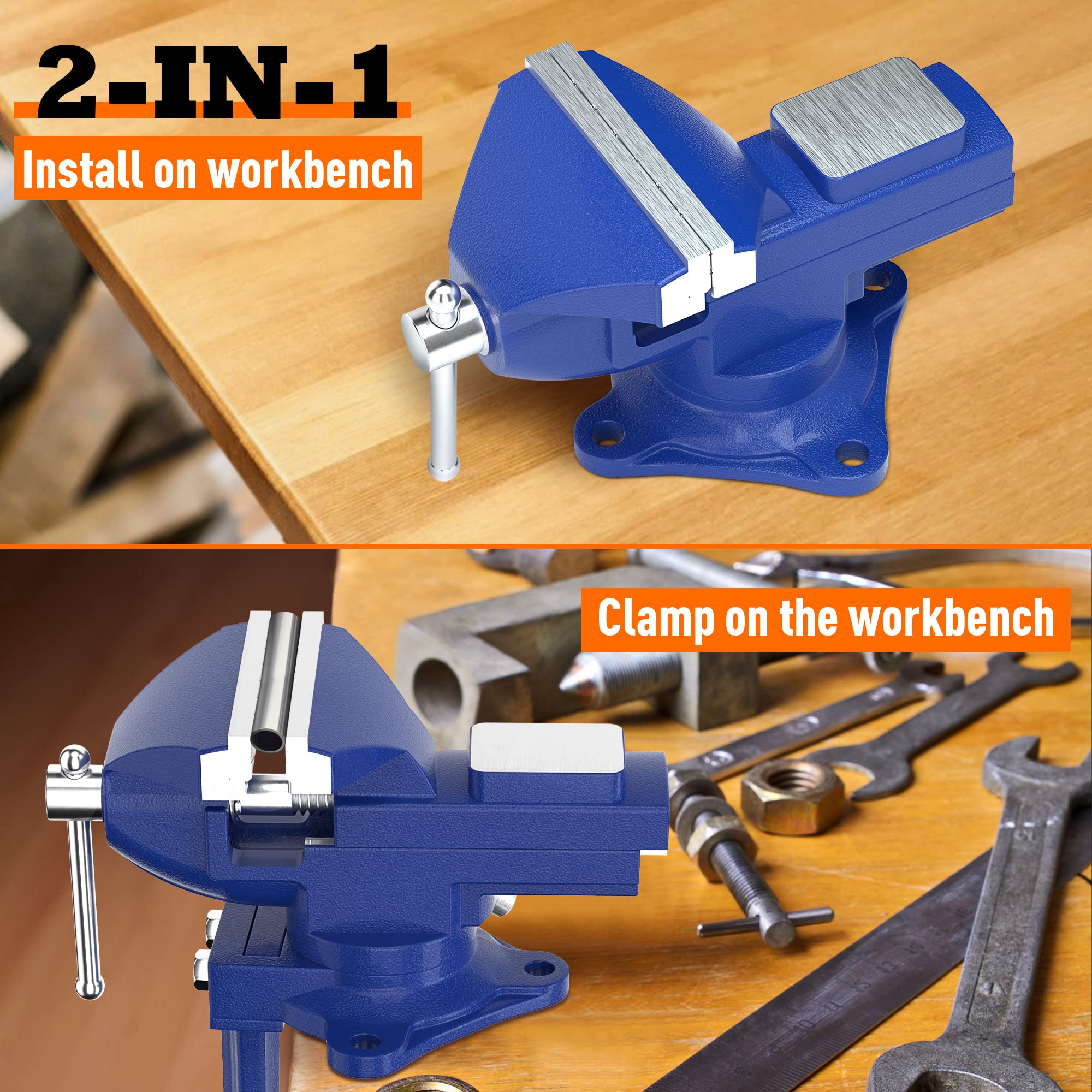 Shangyoyi bench clamp-on vise secures materials quickly on any table.