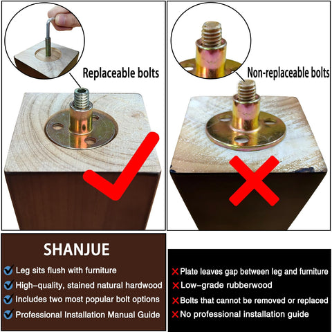 Shanjue coffee table legs 5-inch square brown enable under-table cleaning