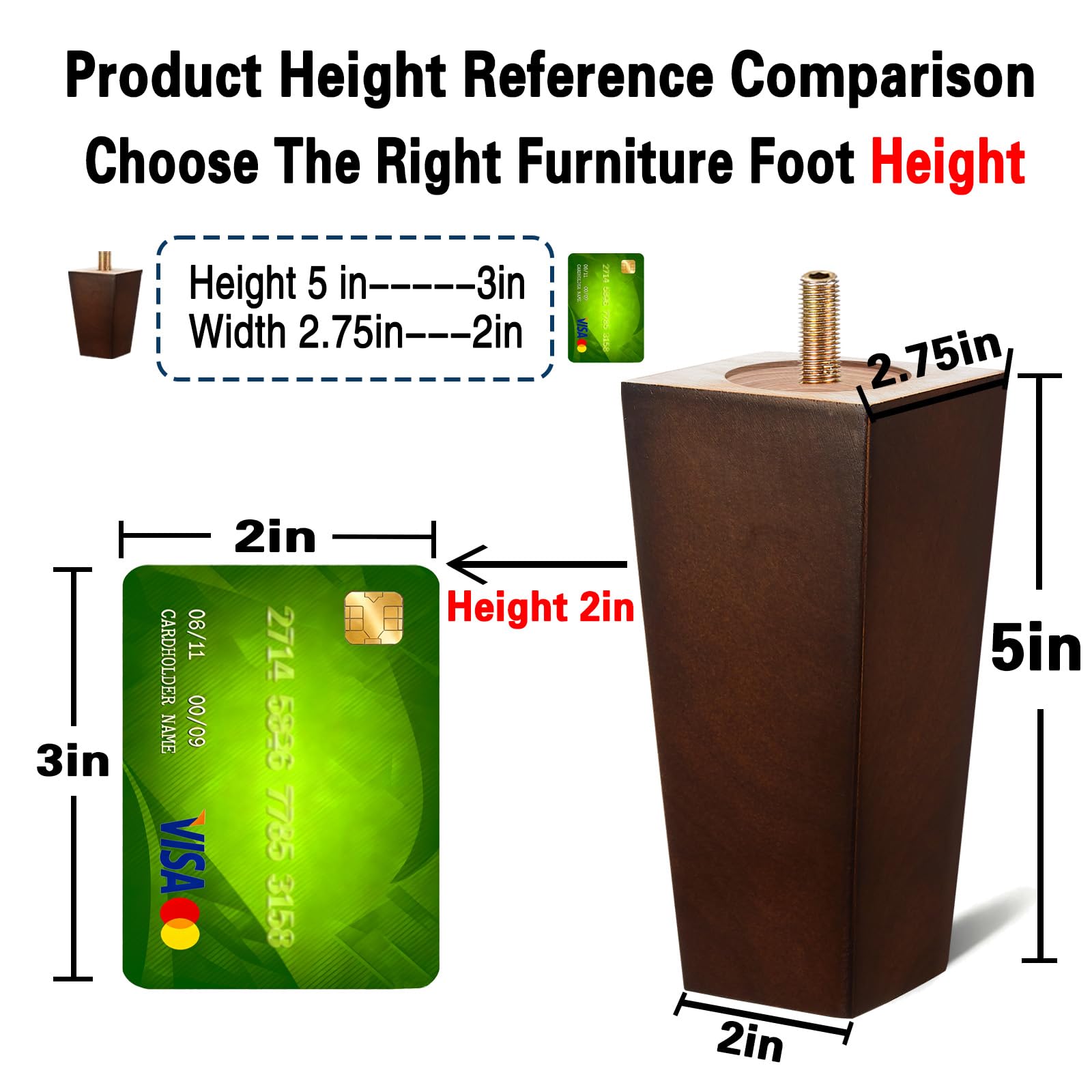Shanjue sofa legs 5-inch square brown replacement with easy installation