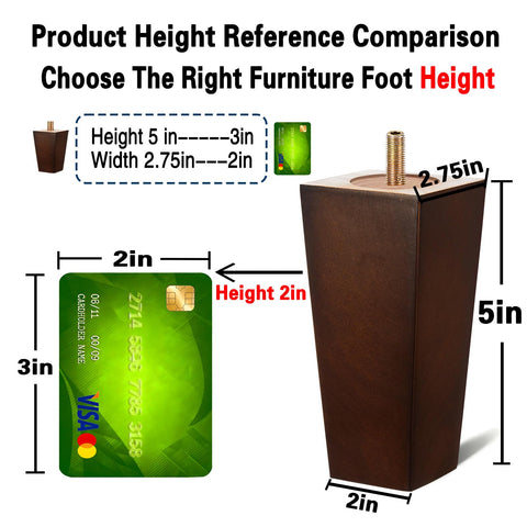Shanjue sofa legs 5-inch square brown replacement with easy installation