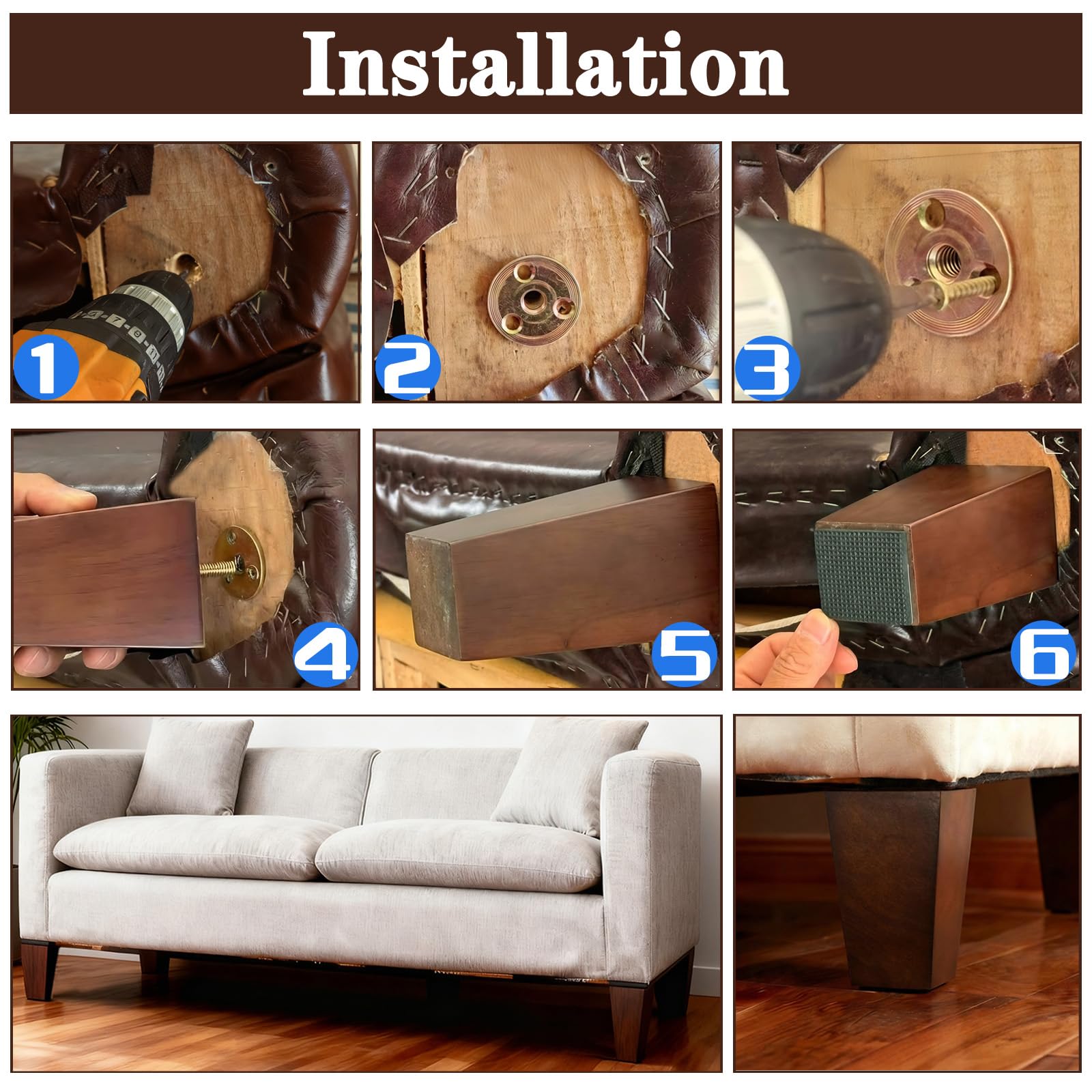 Shanjue wardrobe legs 5-inch square brown floor-friendly design