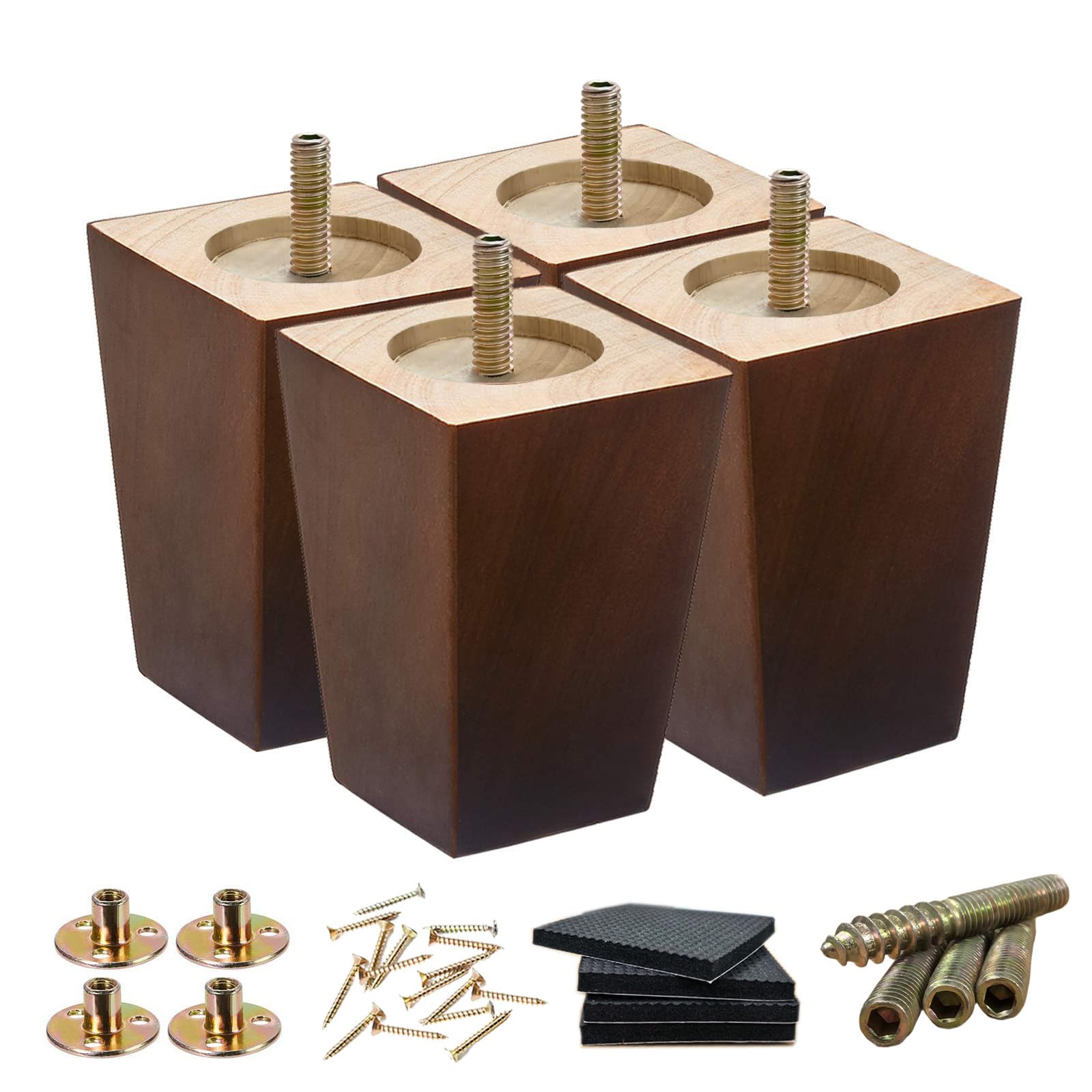 Shanjue 5-inch square brown wood furniture leg for sofa, sturdy support