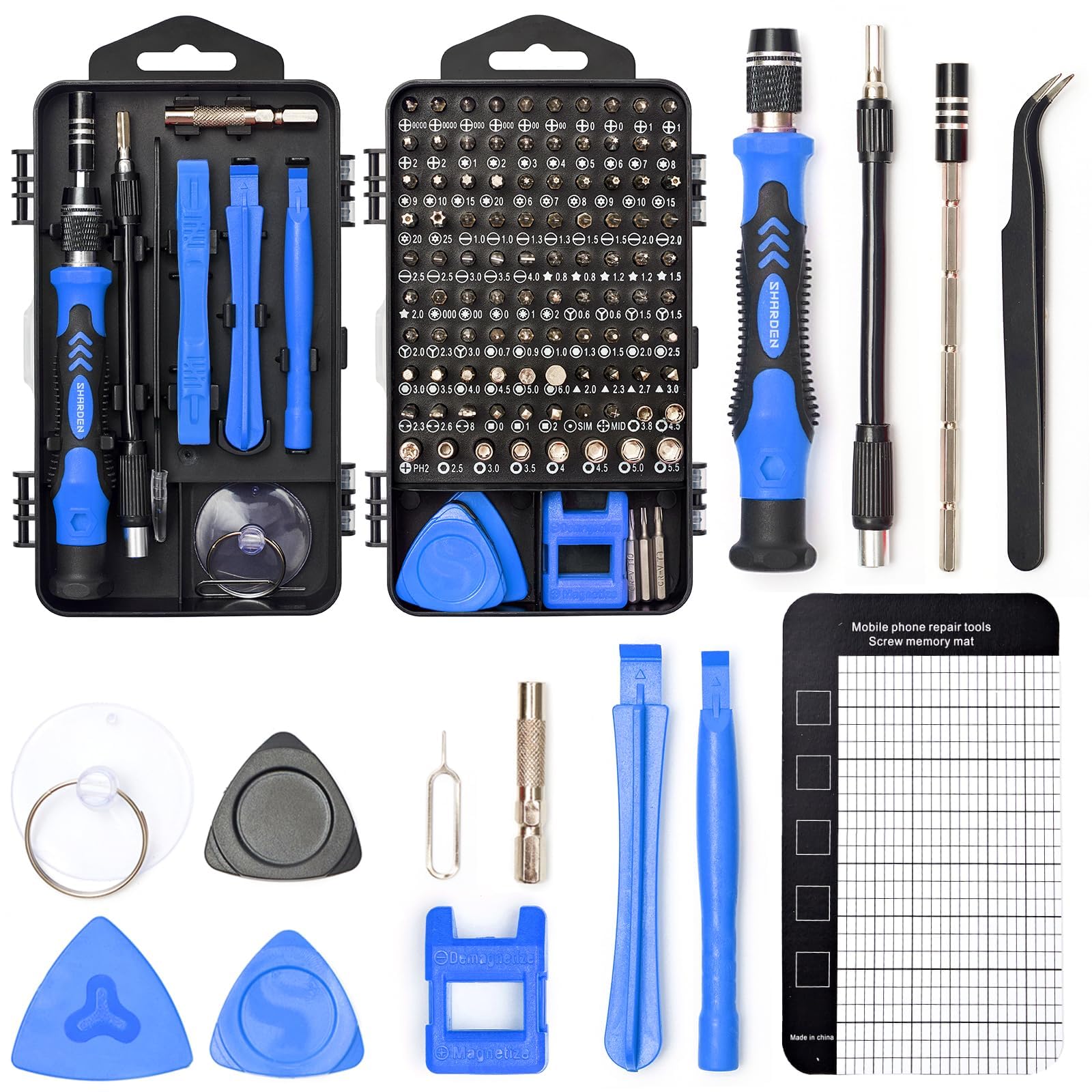 Sharden 122-in-1 screwdriver kit case blue, organized storage for quick repairs