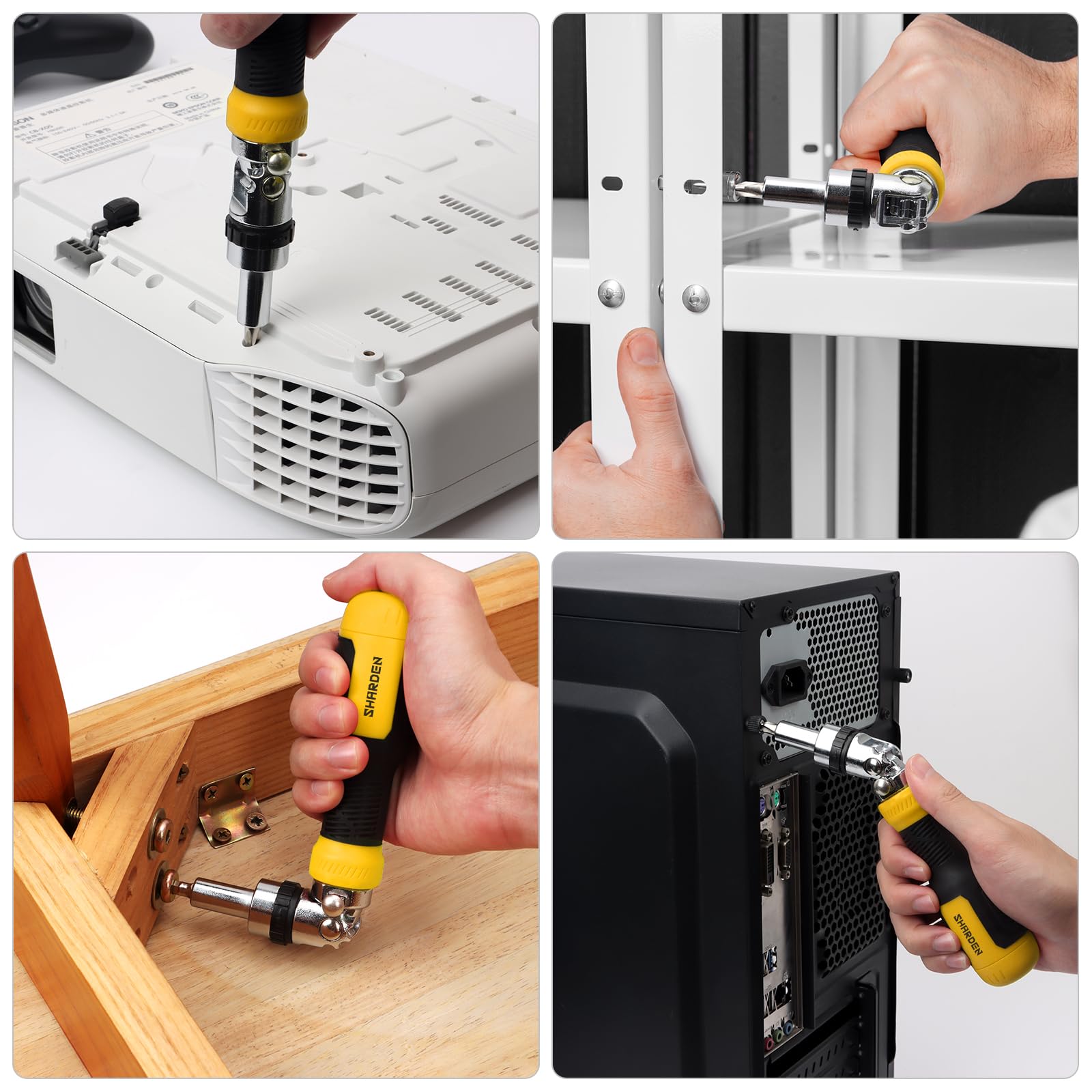 Sharden integrated 1/4-inch nut driver for fast assembly.