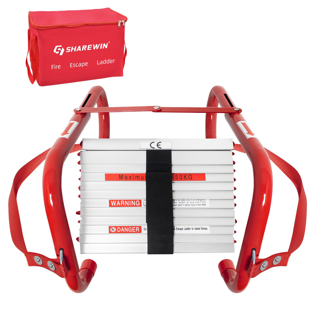 ShareWIN portable fire ladder folded under bed for quick, space-saving storage.