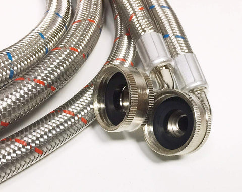 Shark Industrial stainless steel burst-proof hose for secure washer hookups.