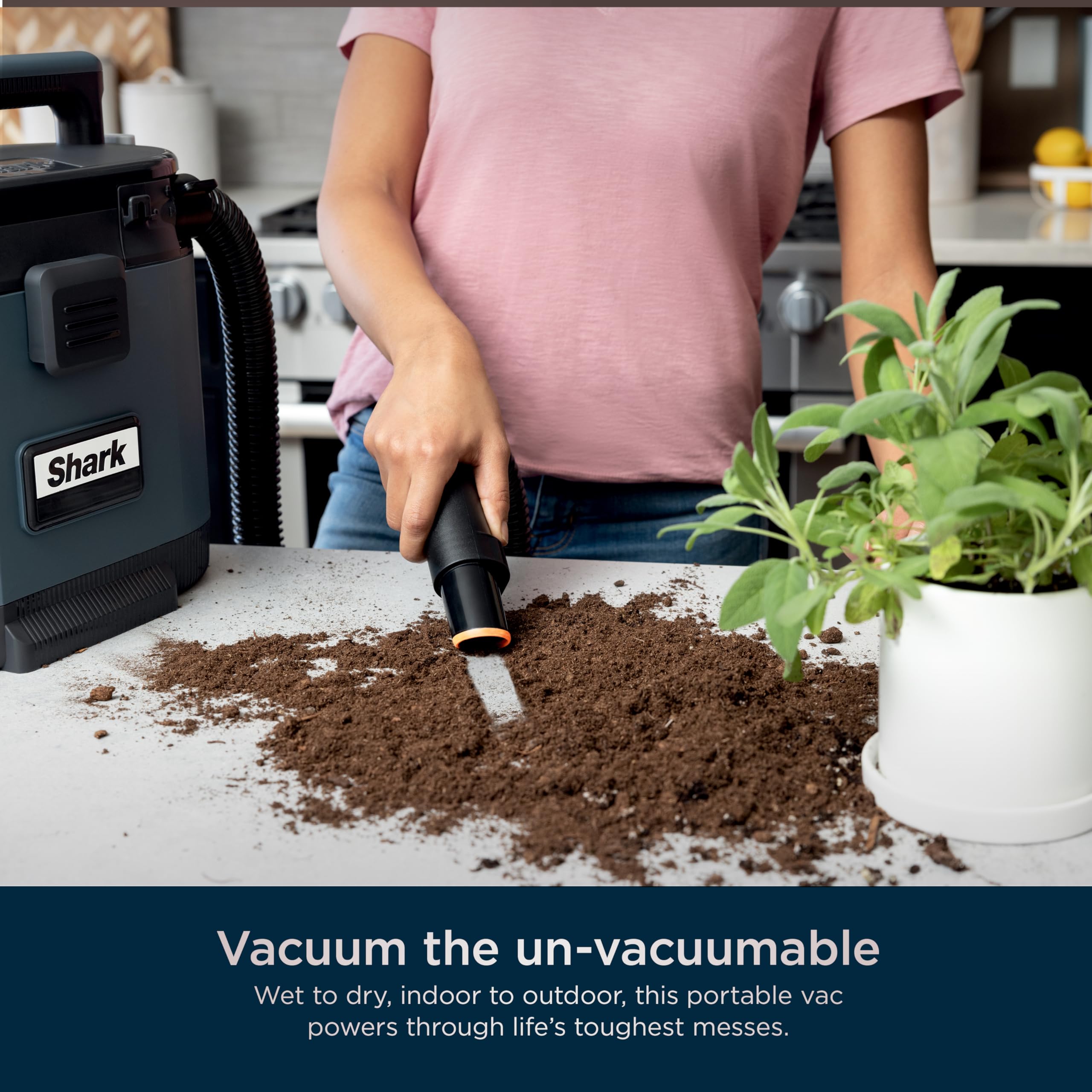 Shark MessMaster compact design fits in small storage spaces.
