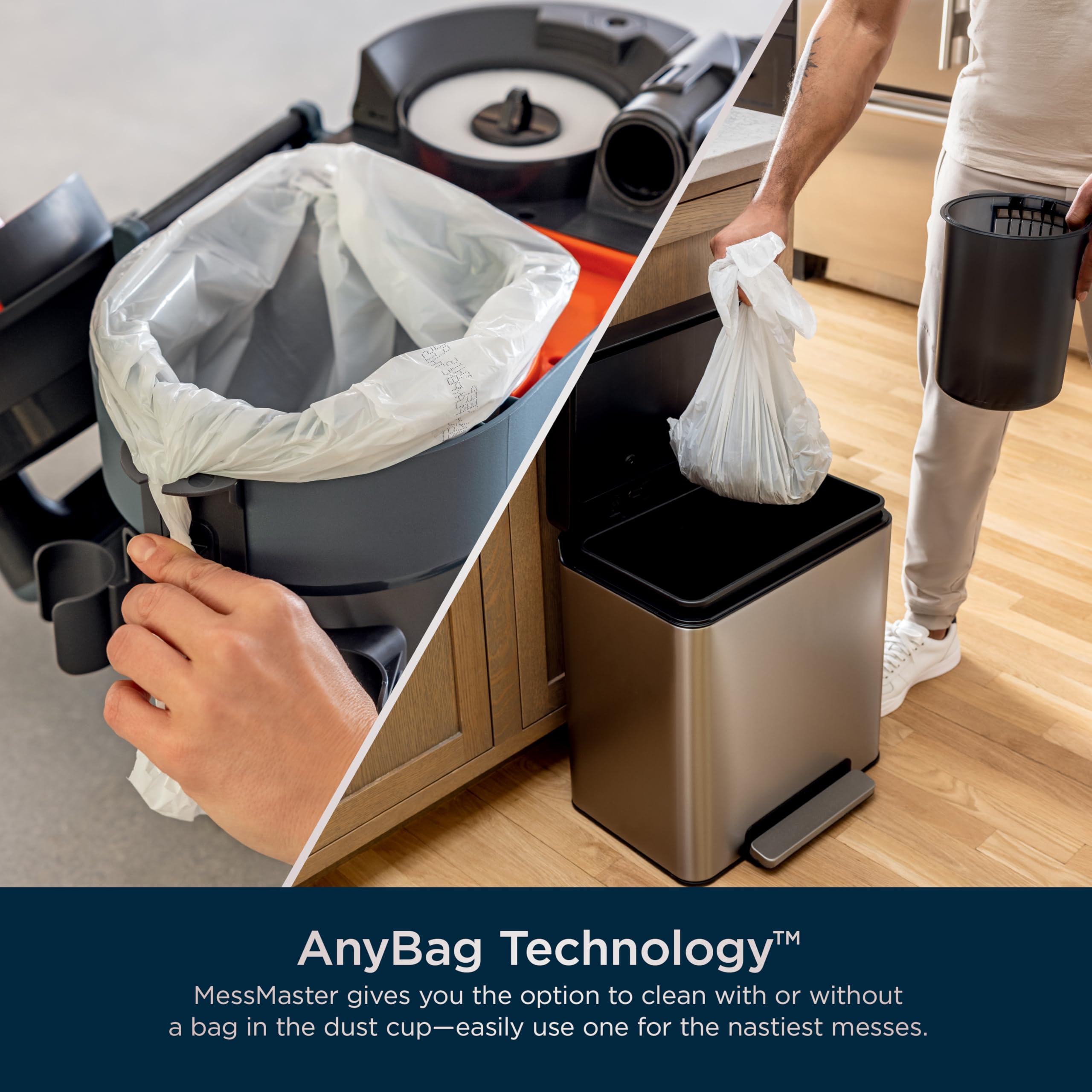 Shark MessMaster dust bin rinse enables fast, thorough cleaning.