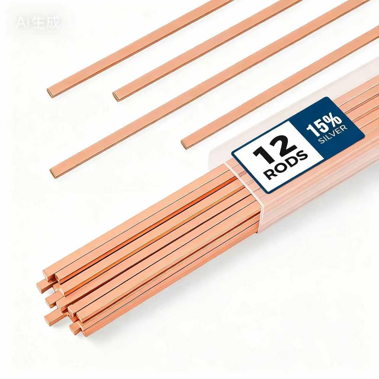 Shark Tears BCuP-5 brazing rods laid flat for precise HVAC joints.