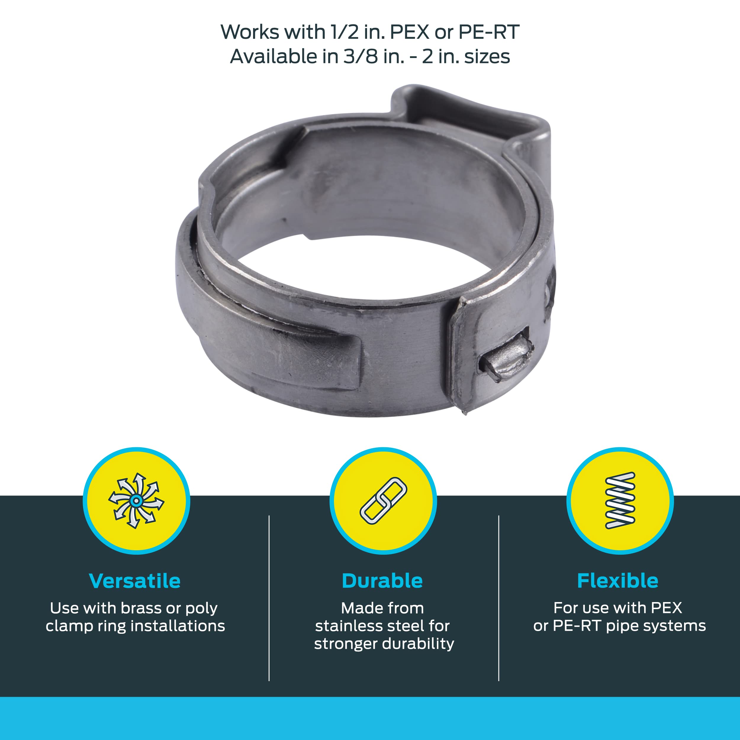 SharkBite clamp ring installation using a PEX tool illustrates quick, tool-assisted setup.