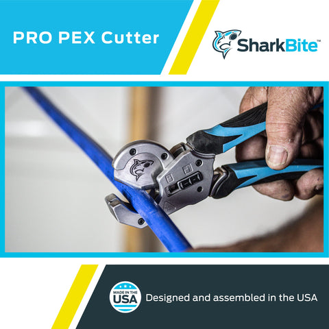 SharkBite cutter compatible with PEX/PE-RT/HDPE up to 1 in CTS for versatile tubing work.