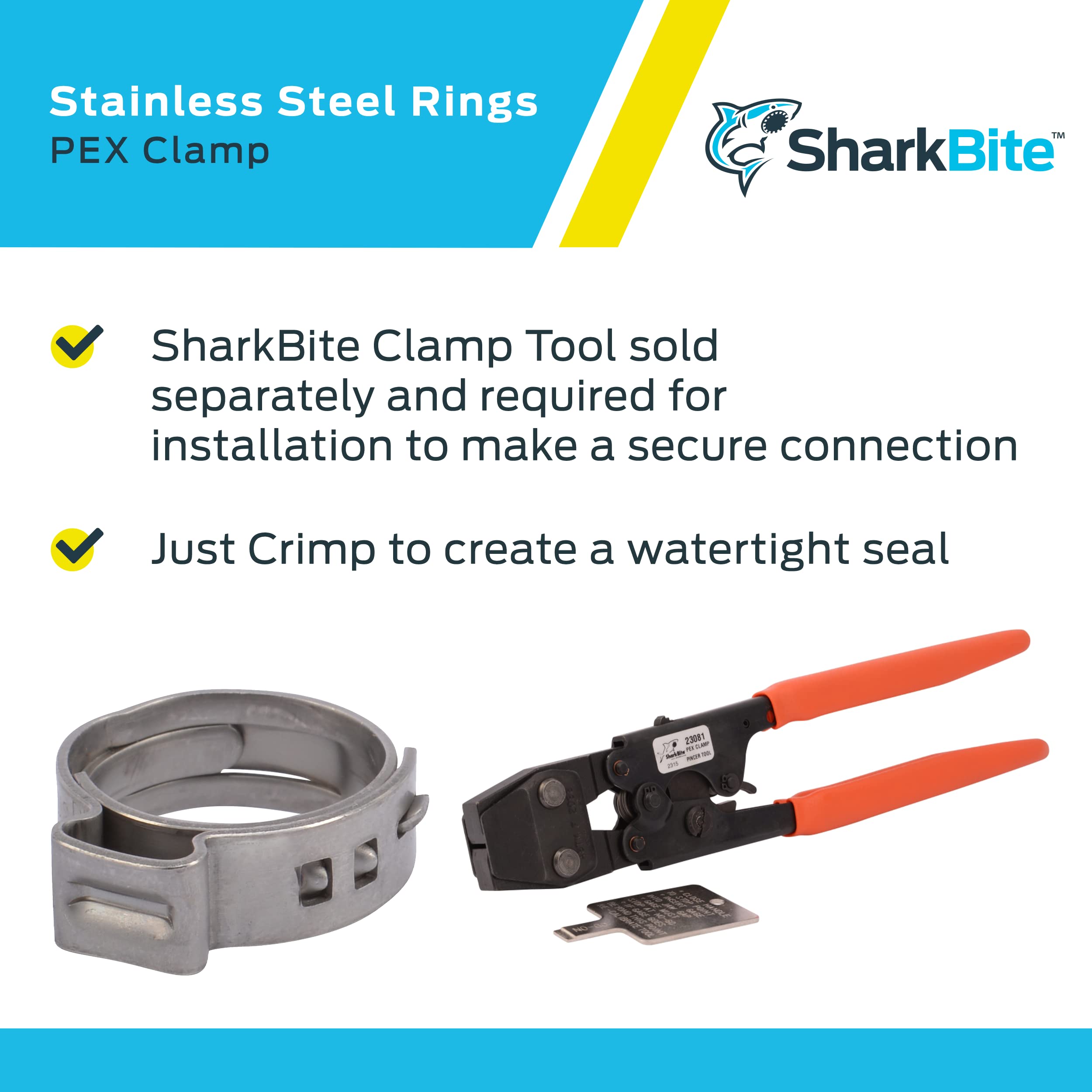 SharkBite pro-grade fittings with clamp ring convey professional reliability in plumbing projects.