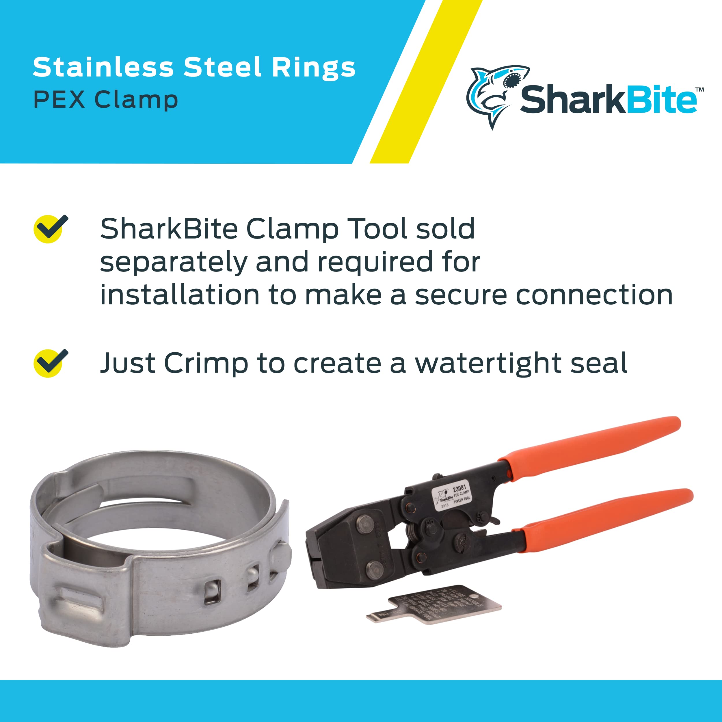 SharkBite stainless steel clamp rings for commercial or residential use.