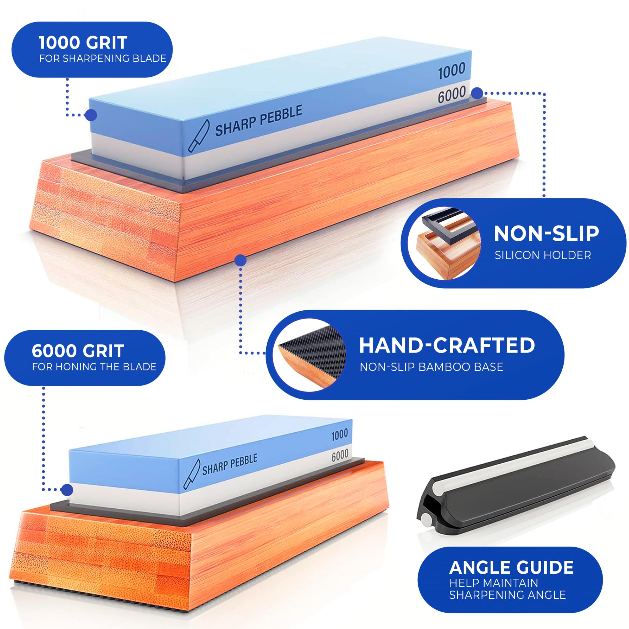 Sharp Pebble 6000 grit side for fine finishing and edge refinement
