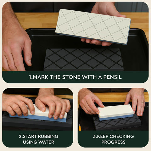 Sharp Pebble flattening stone 320 grit side optimizes finish on finer waterstones.