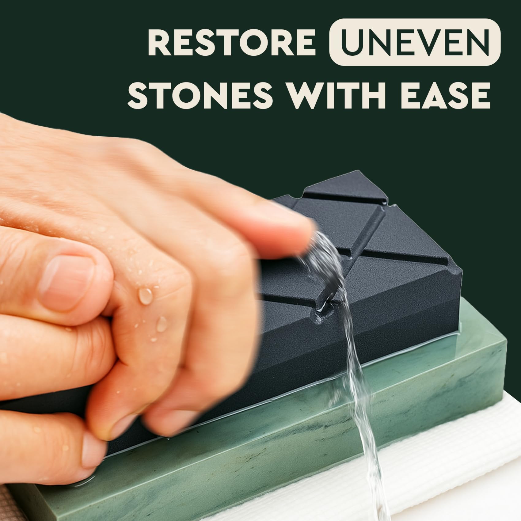 Sharp Pebble flattening stone with diamond grid removes waste efficiently for flat whetstones.
