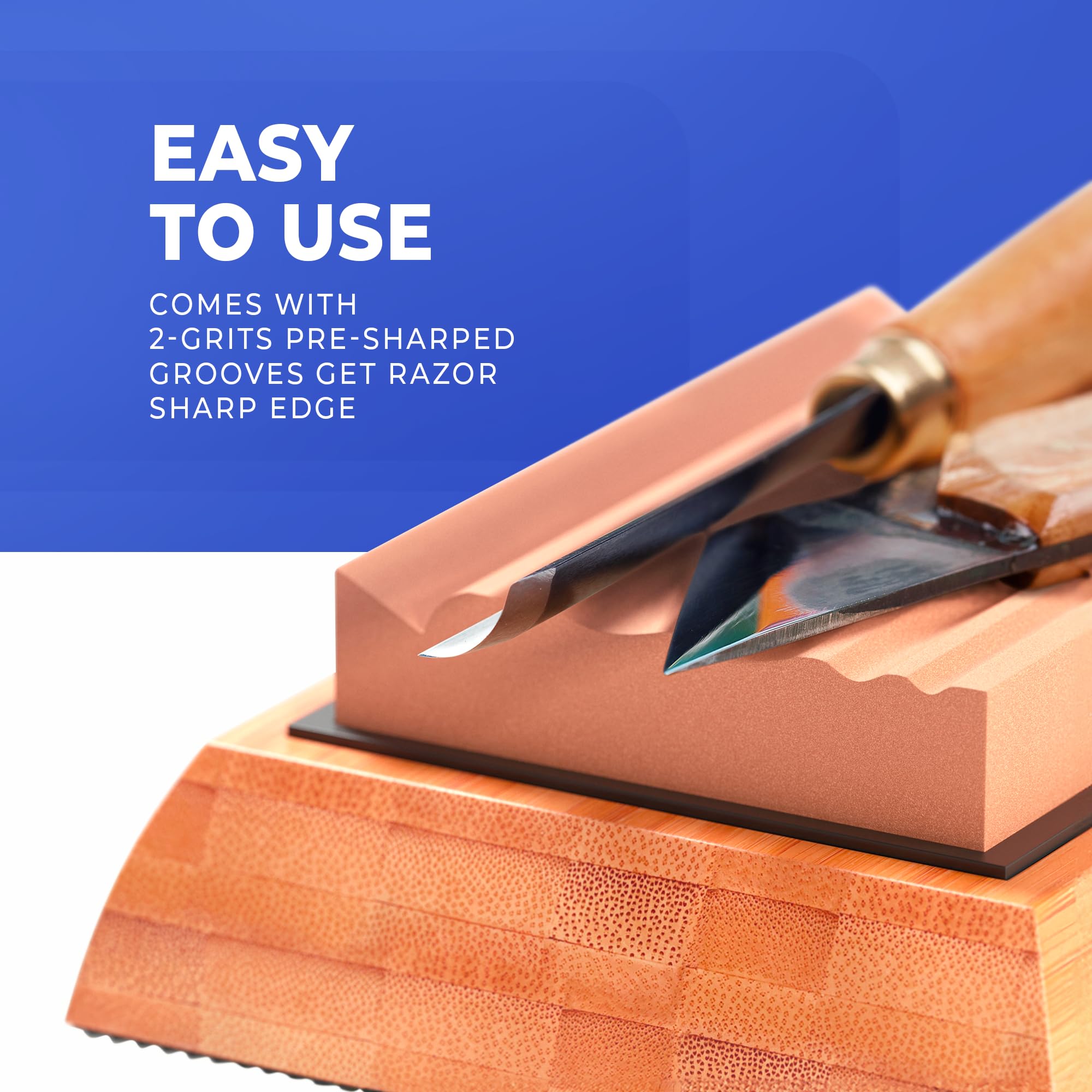 Sharp Pebble gouge sharpening stone with convex grooves for contoured tool edges.