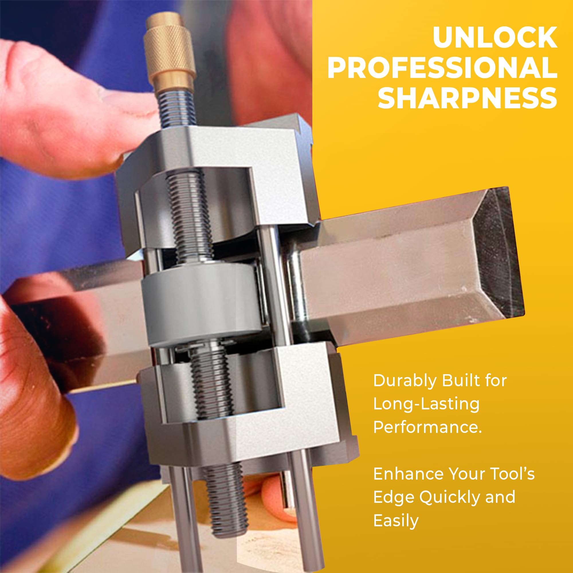 Illustrated manual accompanying Sharp Pebble honing guide for clear setup steps