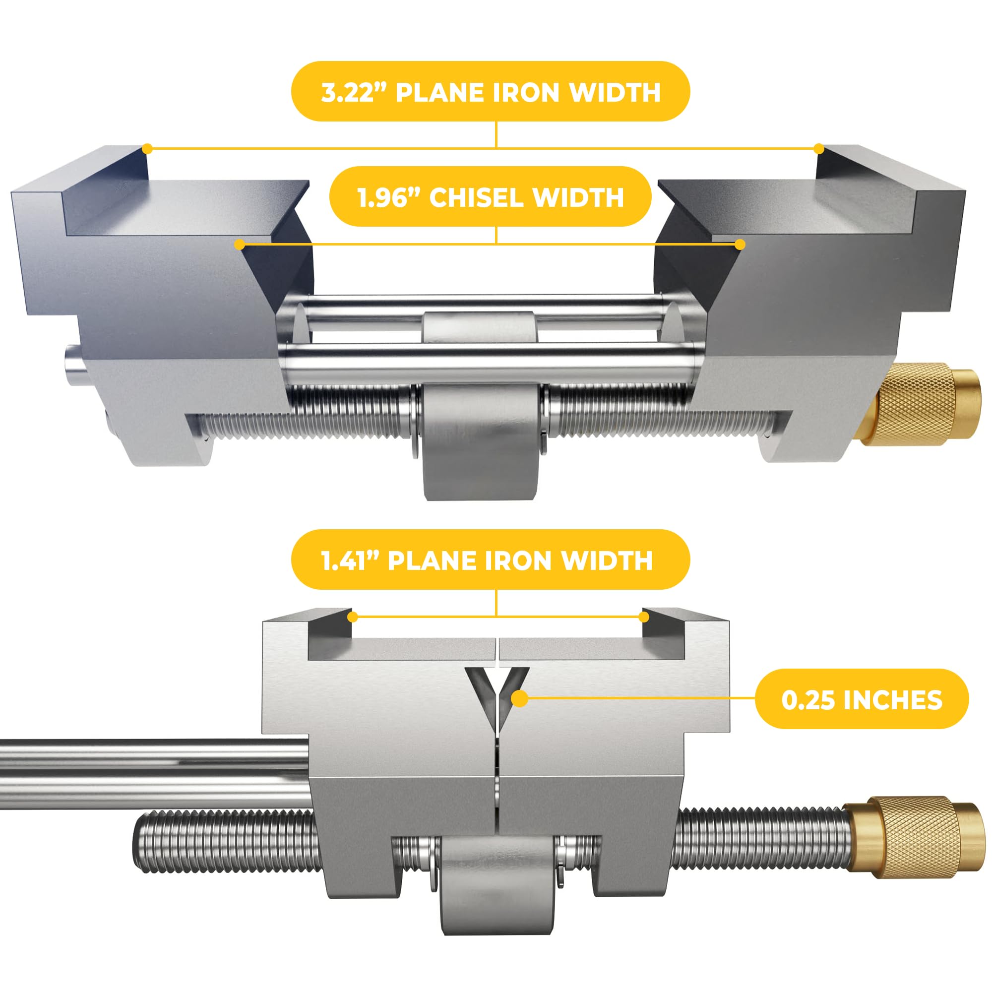 Honing guide stabilizes planer blades with adjustable projection for consistent bevels