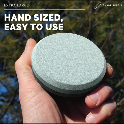 Sharp Pebble puck hatchet sharpening to restore clean, precise cuts