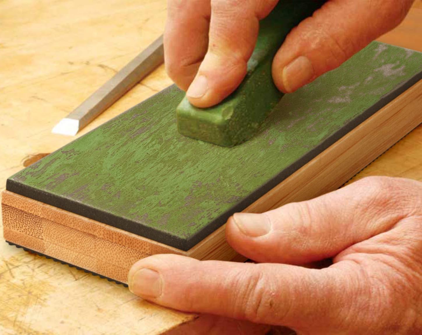 Wide stropping area on Sharp Pebble strop ready for large blades.