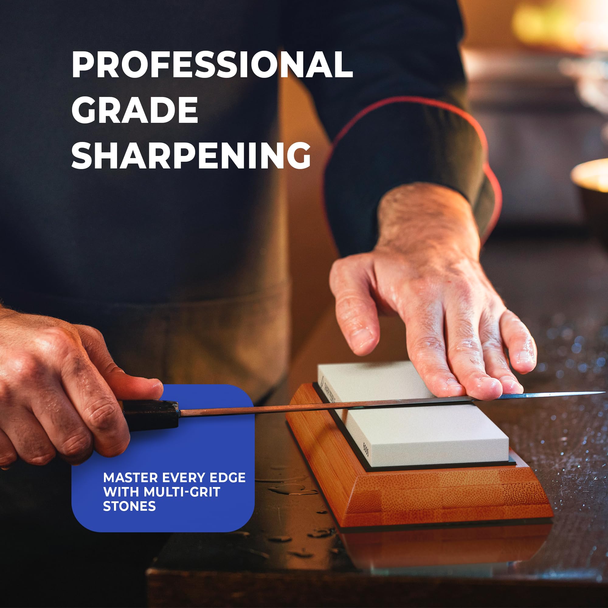 Sharp Pebble broad blade compatibility supports kitchen knives and larger tools.