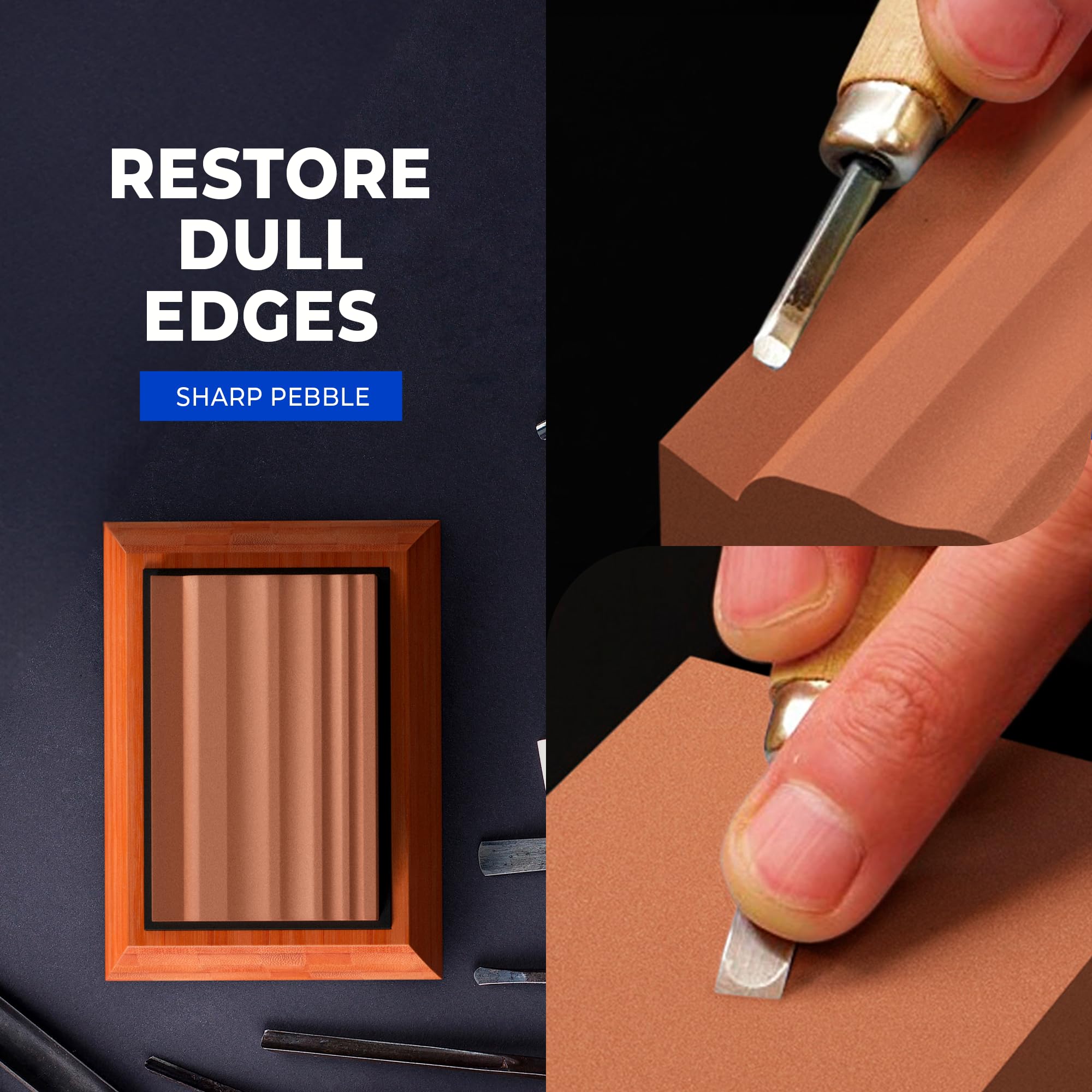 Sharp Pebble wood carving tools sharpening stone helps chisels reach precise angles.