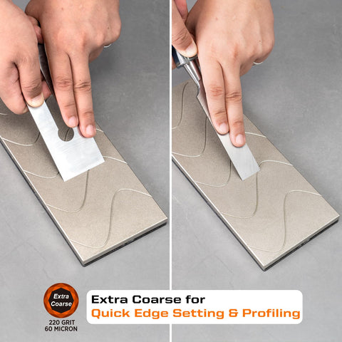 SHARPAL 145H large diamond surface covers wider whetstones for faster flattening.