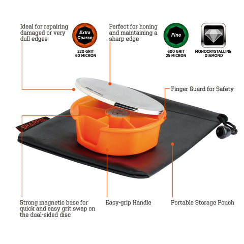 SHARPAL 216N dual-grit sharpening stone in-use showing edge repair capability.