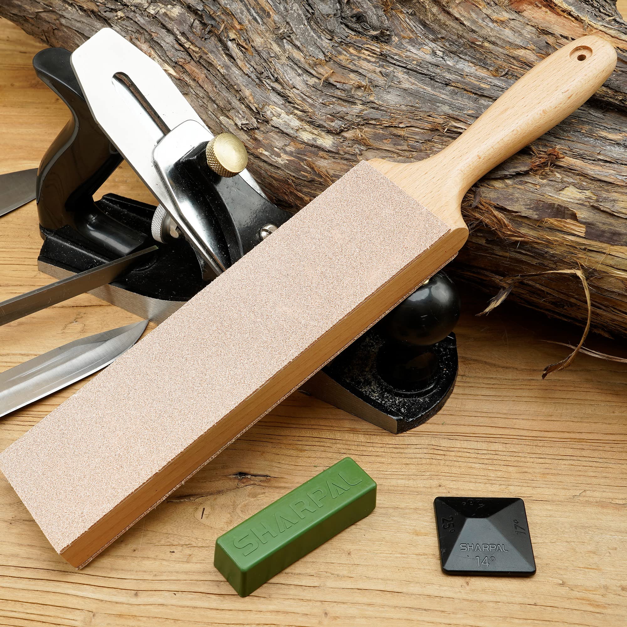 Compact strop kit with hanging hole for easy storage.