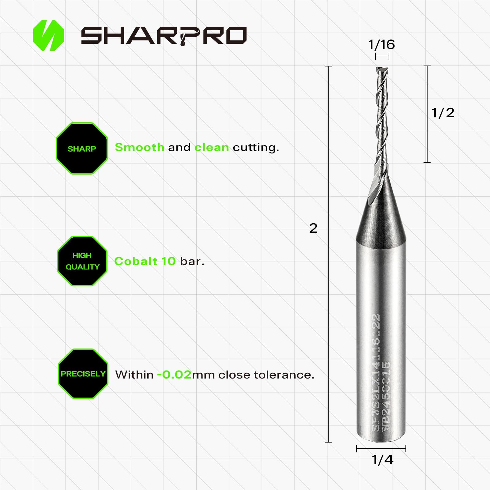 SHARPRO solid carbide 1/16 router bit for precise inlay work